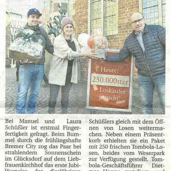 Gewinnübergabe an die 250.000ten Loskäufer